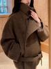 Retro Camel-Hair Short Wool Coat with Belt