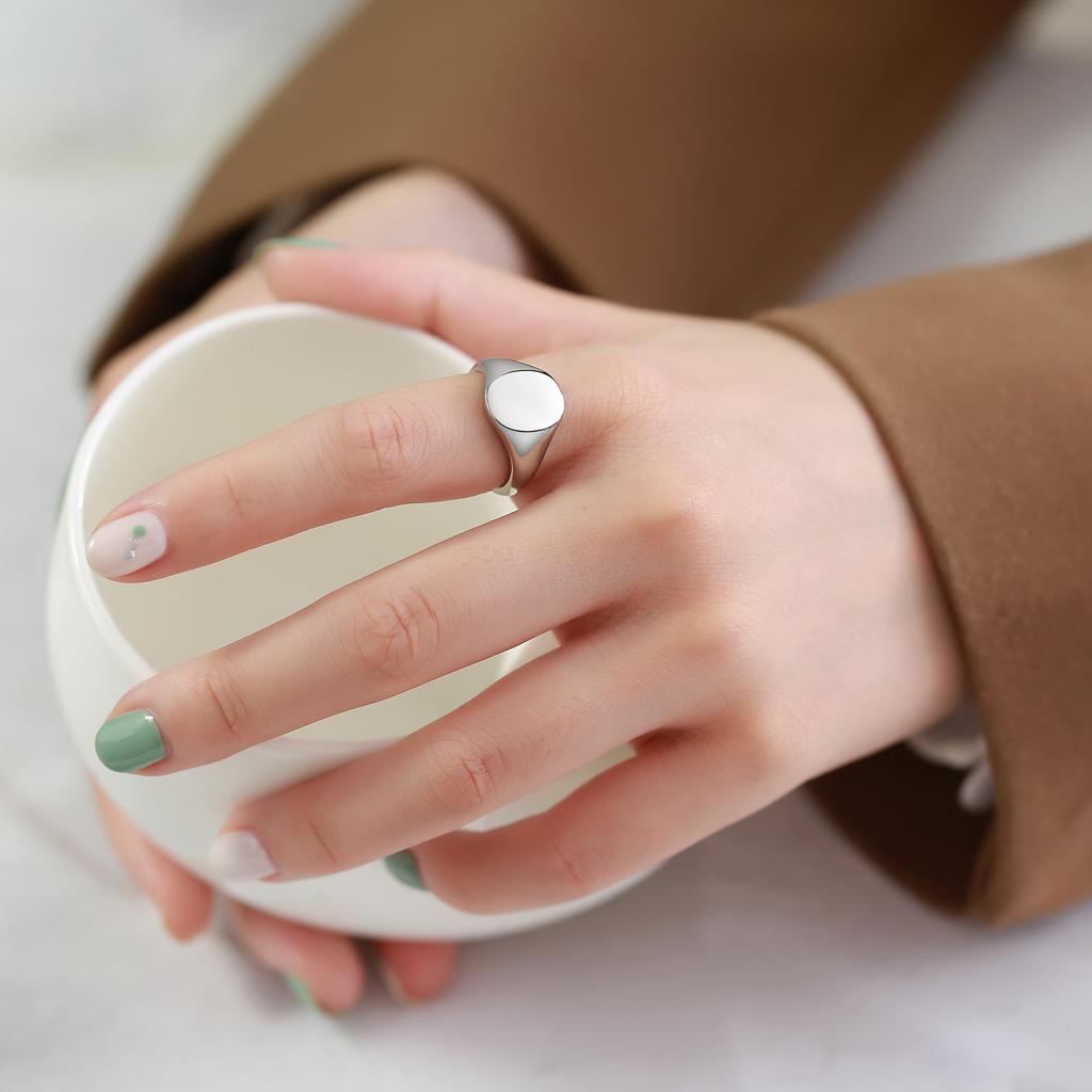 Round Top Signet Ring Womens Stainless Steel Metal Pinky Rings Minimalist Everyday Jewelry gift