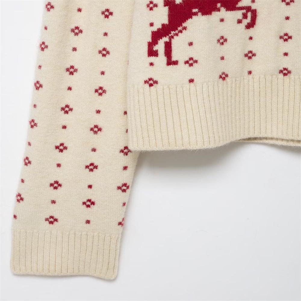Retro Color Block Christmas Knit Sweater - Autumn/Winter Women's Collection