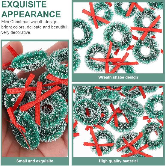 24Pcs Mini Christmas Wreaths 1 Inch Xmas Tree Wreaths Artificial Miniature Frost Sisal Christmas Tree Wreaths for Dollhouse Embellishments for