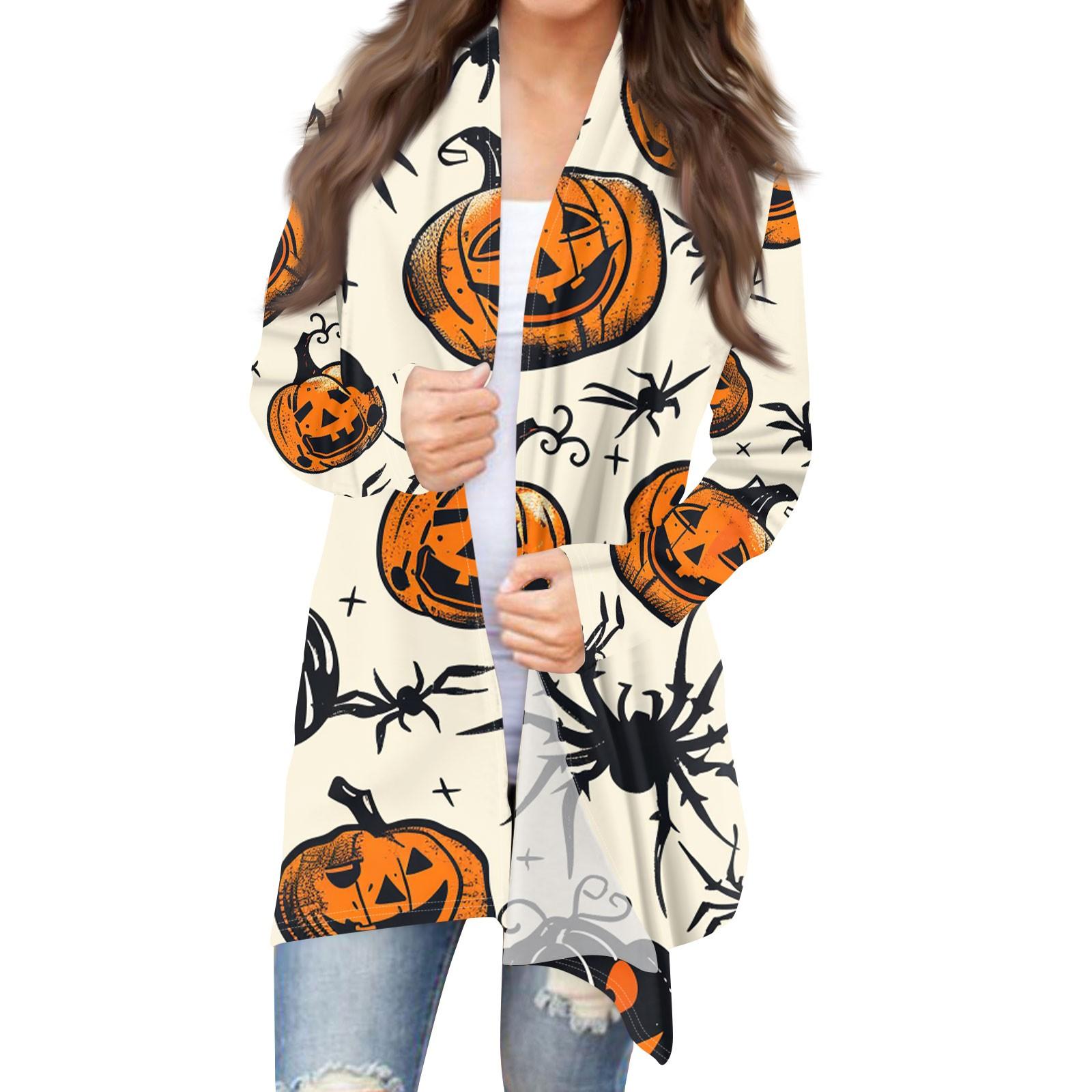 Женская модная повседневная куртка-кардиган средней длины с принтом на Хэллоуин — фото 3