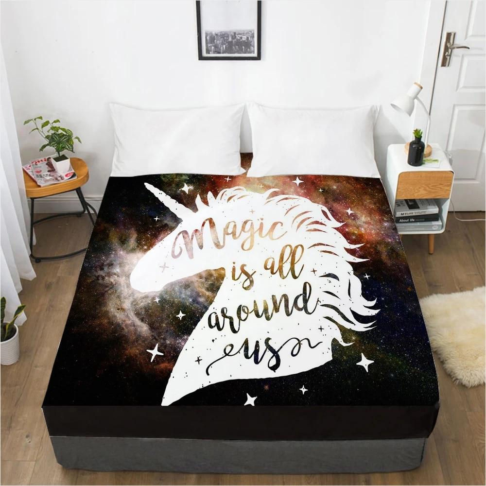 Unicorn Cartoon Fitted Sheets Mattress Cover With Elastic Band 3D Bed Sheet LinensFor Baby Kids Child Girls Boys 160x200 180x200