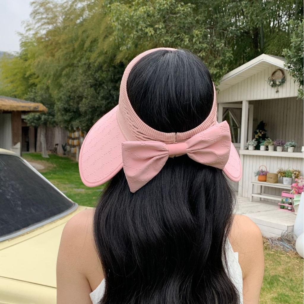 Summer Hat Women'S Bow Sunscreen Empty Top Hat Breathable Large Brim Fashionable Versatile Sunshade Sun Hat