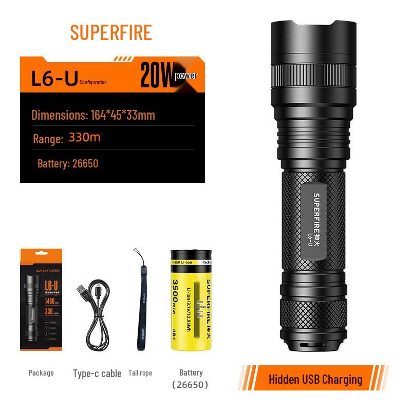SupFire L6-S Outdoor Rechargeable LED Flashlight