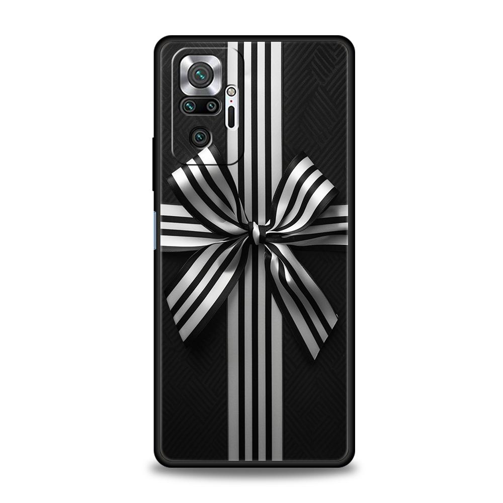 

Phone Case Cover for Redmi 14C 13C 10C Note 14 13 12 10 11 K40 K50 Gaming Pro Plus 5G Soft TPU Black Bowknot Faux Pearl Painted Note 14 5G