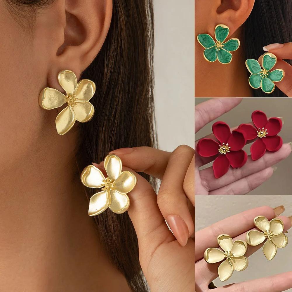 Sweet Flower Stud Earrings for Women, Vintage Metal Ear Studs, Exaggerated Fashion Party Jewelry Gifts for Girls