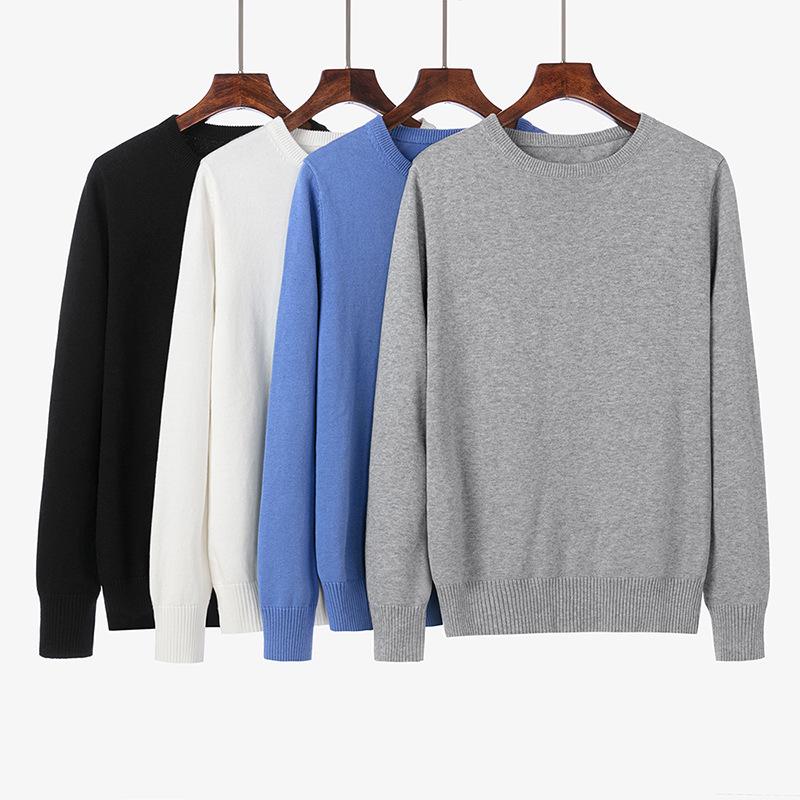 

Women s Heavy-Duty Cotton Crew Neck Pullover Sweater - All Cotton, Long Sleeve, High-End Solid Color Knitwear Small сірий колір