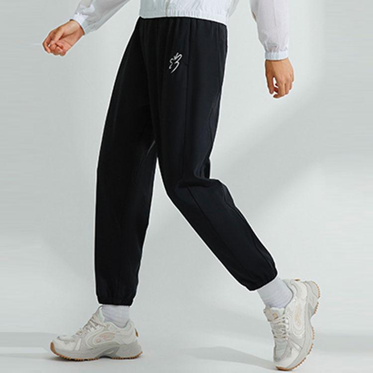 Li Ning Solid Color Elastic Letter Print Sports Long Pants Women Bottoms Black AYKR994-1