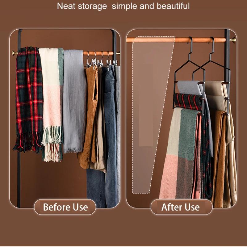 Multifunctional Iron Trouser Racks,3 Tiers Wardrobe Storage Rack for Towel Scarf Pants,Household Wooden Hangers for Save Space
