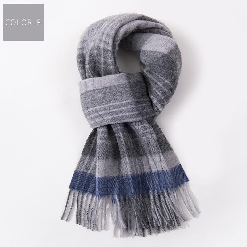 100% Wool Long Scarf Men Winter Warm Neck Scarves Classic Business Plaid Blue Scarf Shawls Luxury Striped  Foulard Hommes