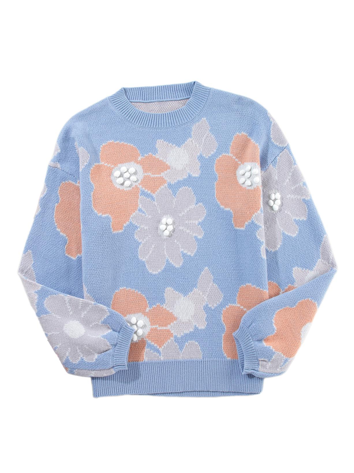 

Вязаный свитер с разноцветным принтом Shiying - Женская осенняя мода Medium небесно-голубой