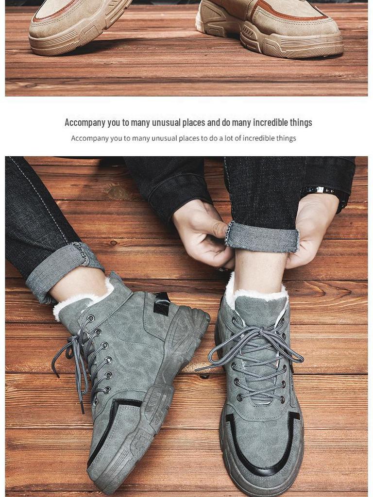 Men's High-Top Cotton Martin Boots: New Korean Style, Plus Velvet, Warm, Non-Slip, Wear-Resistant Snow Boots for Autumn and Winter.