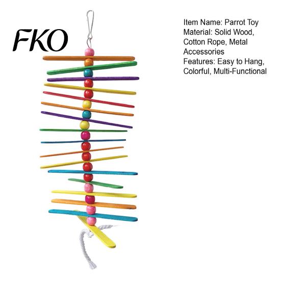 Parrot Anxiety Relief Toy Wooden Strips Toy, Bird Chew with Colorful Beads, Chewing And Climbing Cage Accessory for Budgie Conure