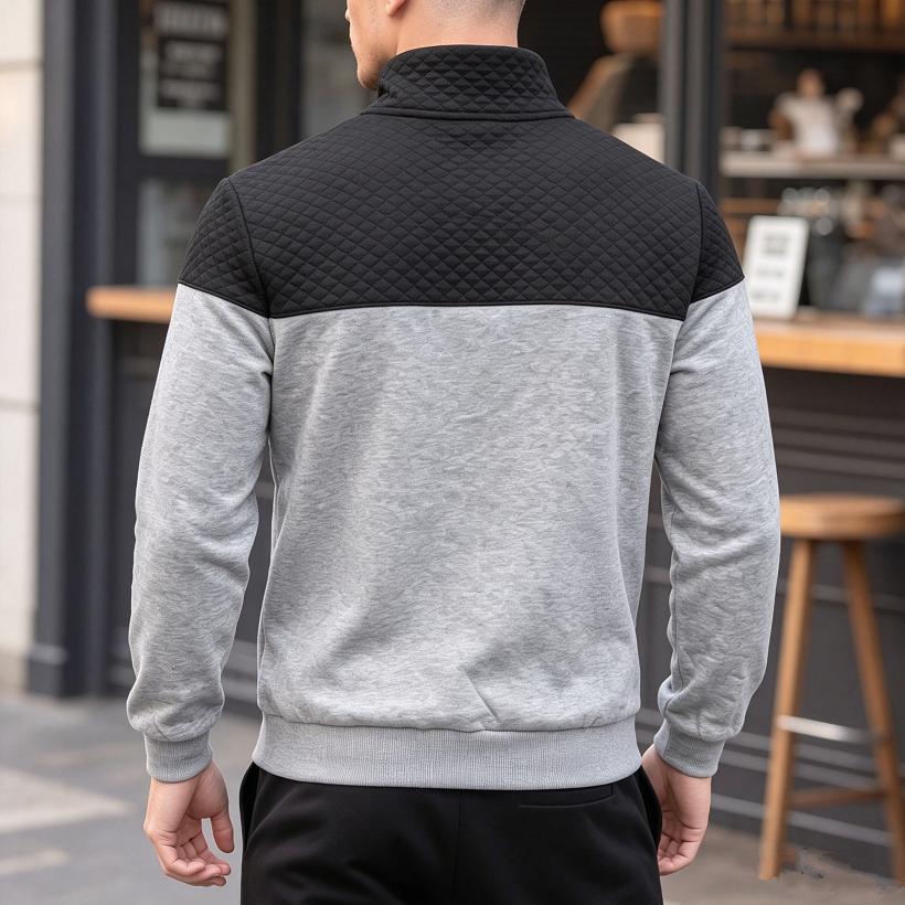 Men Color Block Quarter Zip Sweatshirt Mock Neck Pullover with Kangaroo Pocket Ribbed Cuffs Hem Long Sleeve Spring Fall Casual Streetwear Top