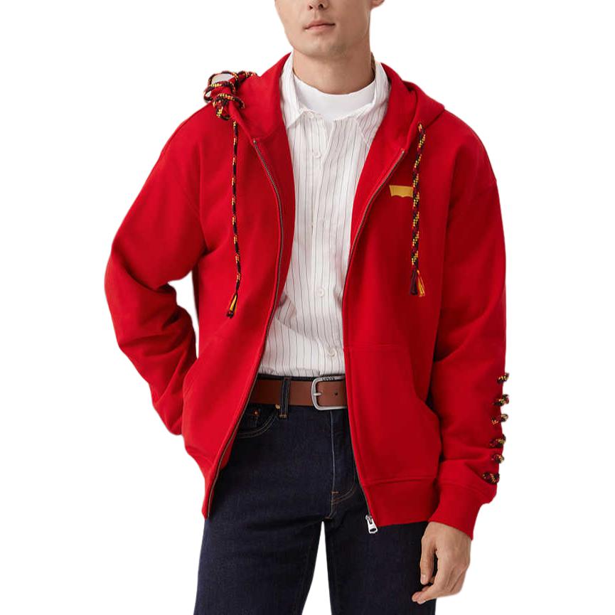 Levis SS25 New Year Limited Edition Casual Loose Drawstring Hooded Jacket Men Jacket Red 003ZM-0000