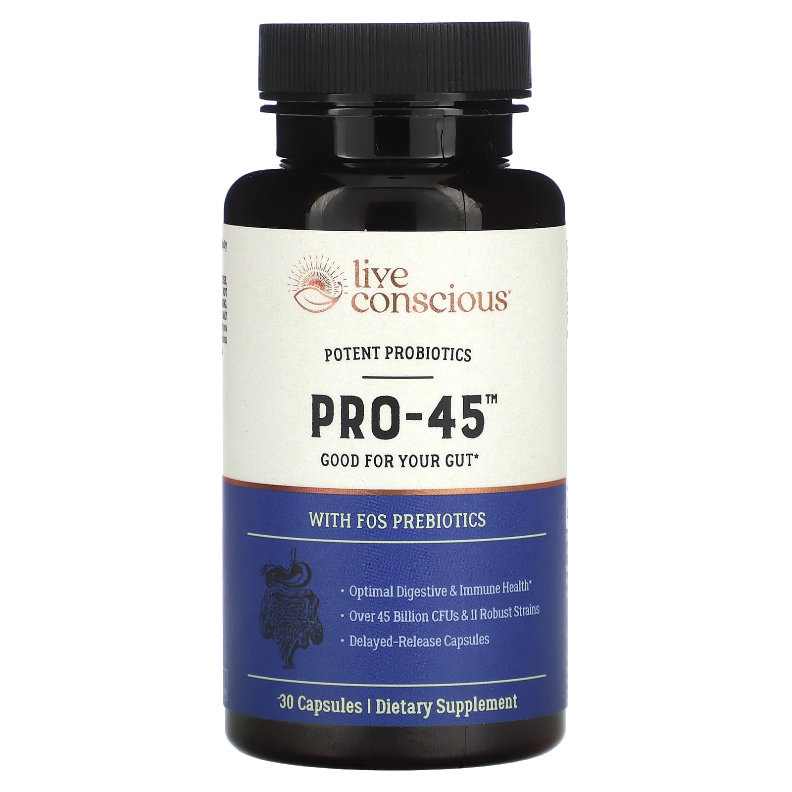 

Live Conscious, PRO-45, потужний пробіотик, 30 капсул