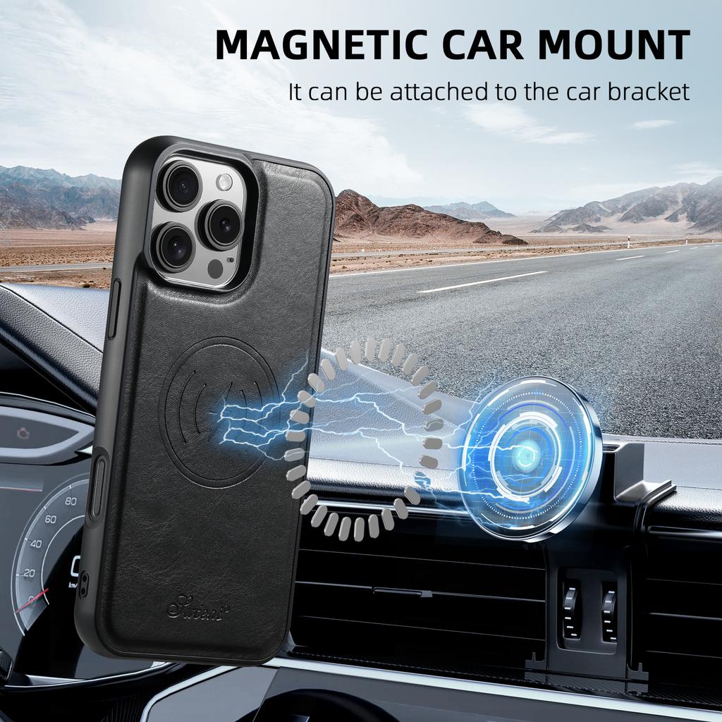 SUTENI H17 For iPhone 16 Pro Case Compatible with MagSafe Card Holder Kickstand Phone Cover