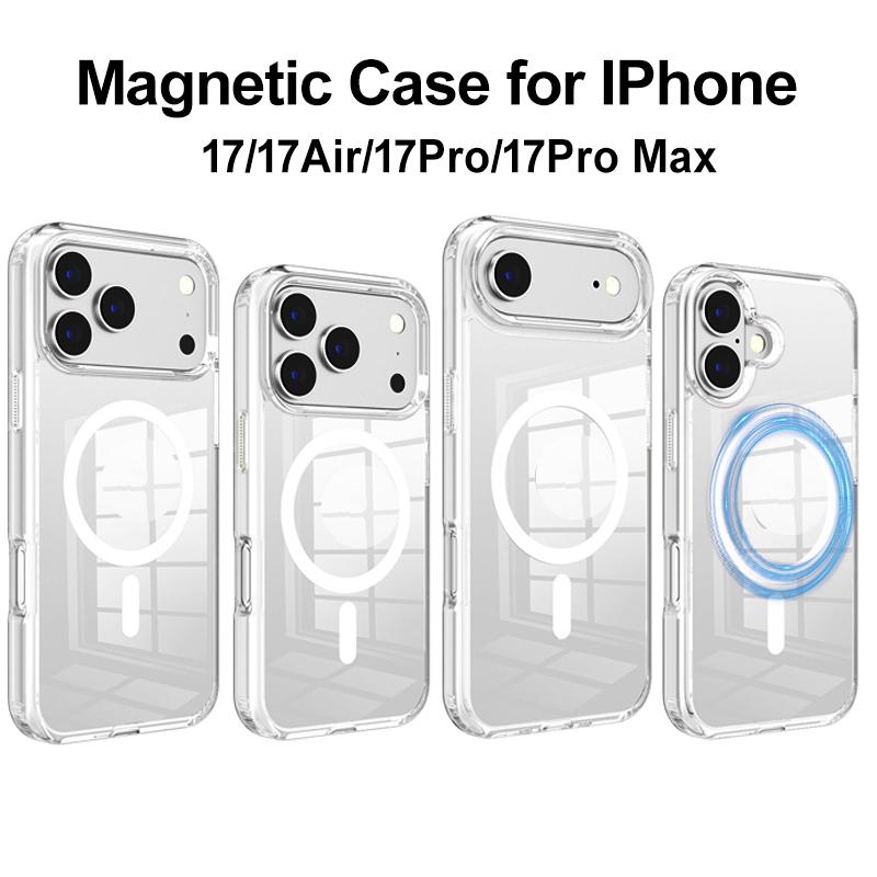 For Wireless Charge Magnetic Case for For Iphone 17 17Air 17Pro Max Shockproof Transparent Shell PC Clear Cover for For Iphone17