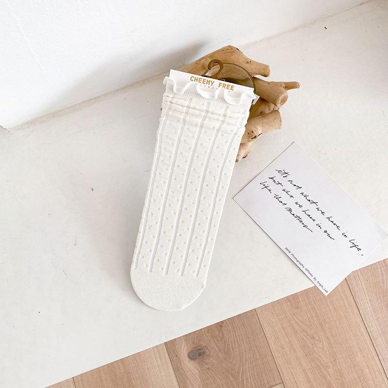 Lace Hollowed-out Mesh Princess Socks, Black and White Retro Black Ear-trimmed Women's Pile-up Socks, Long Socks
