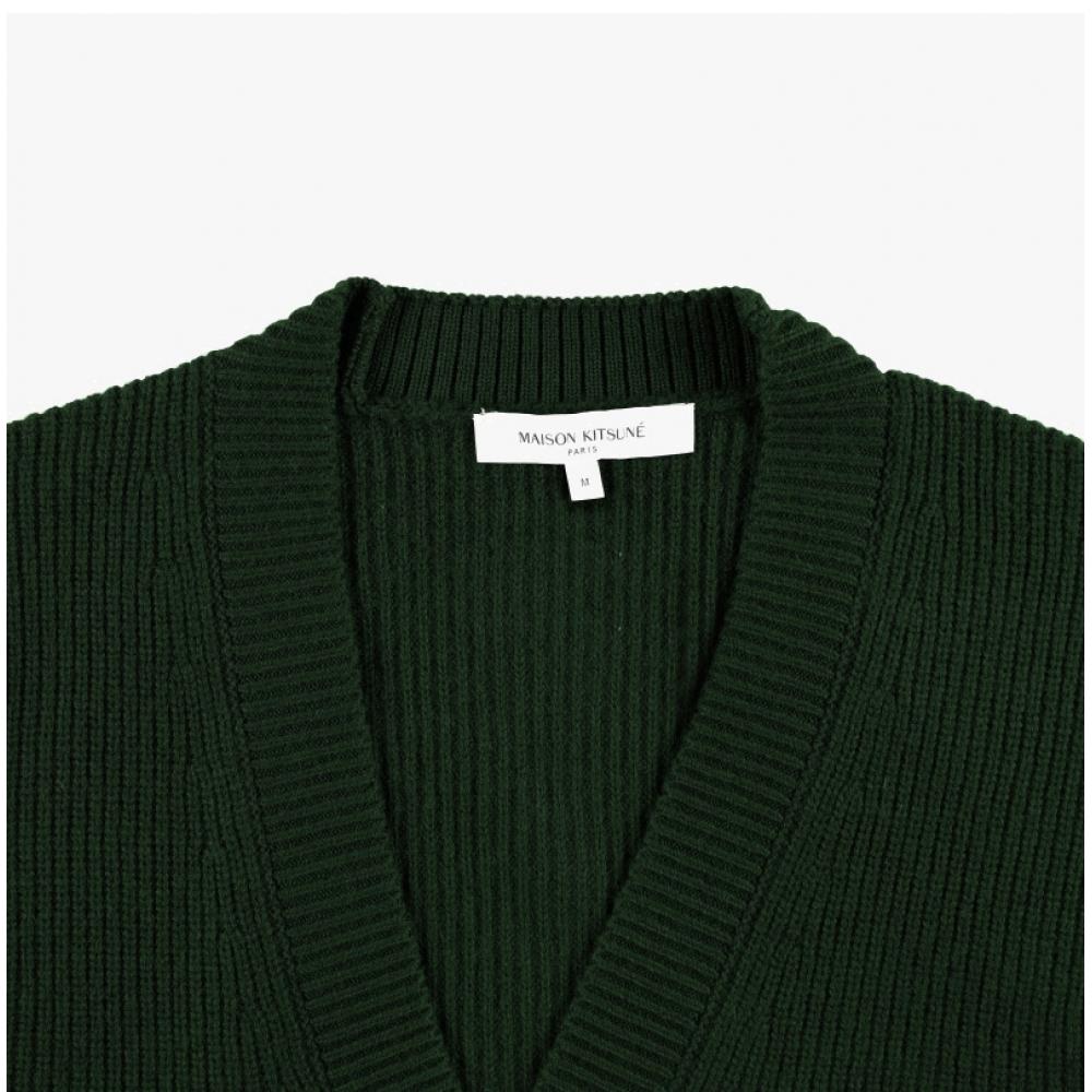 MaiSon KitSune Bold Fox Head Patch V Neck Men S Cardigan Nm00501kt1093