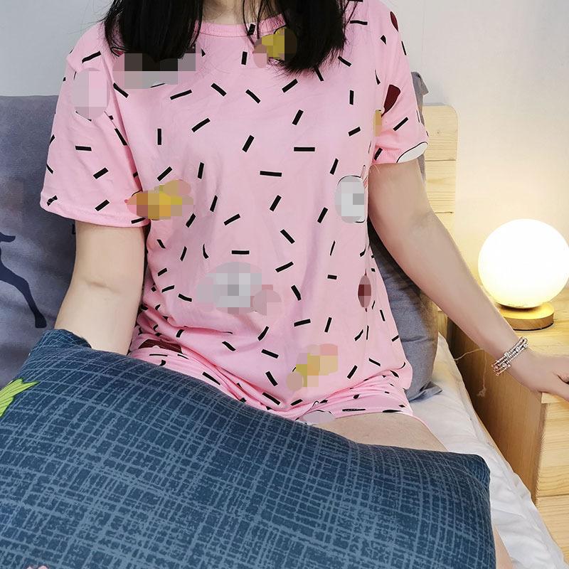 GMXIA Summer Pajama Women's Round-neck Thin Short-sleeved and Short Pants Cartoon Cute Girls' Youthful Home Wear Set