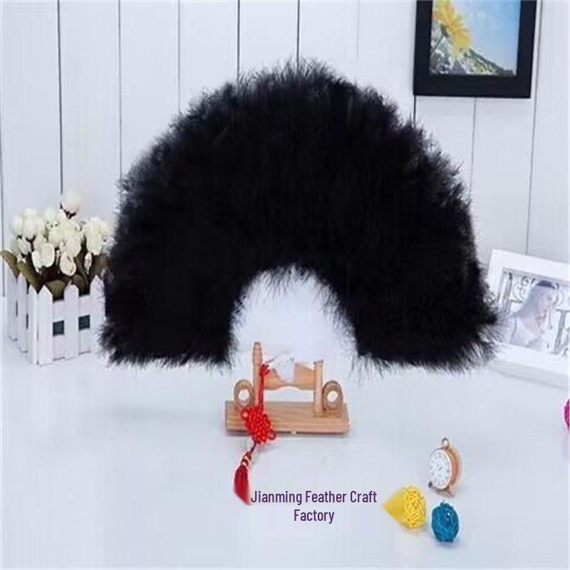 Thickened White Feather Folding Fan - Plush Cheongsam Catwalk & Emperor Night Dance Accessory