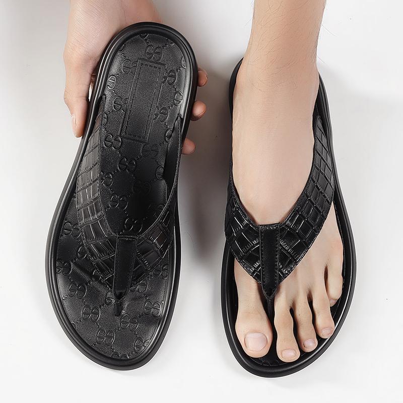 Men Summer Slide Sandals Simple PU Leather Slide Sandal Design Lightweight Beach Slippers Soft Sole Outdoor Casual Walking Shoes