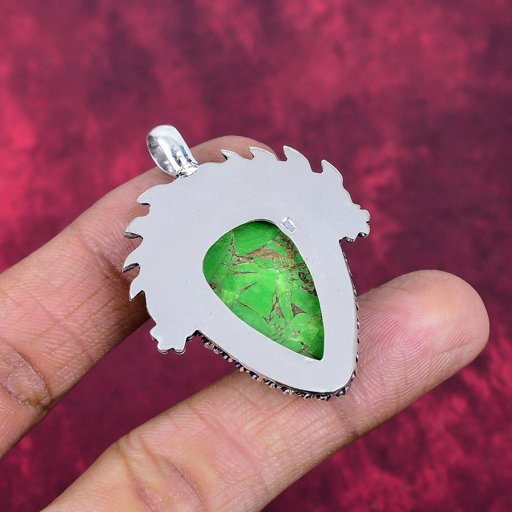 Green Copper Turquoise Pendant, 925 Solid Sterling Silver Jewelry, Gemstone Pendant, Gift For Her Handmade Dainty Jewelry