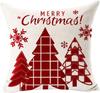 Red Plaid Sofa Linen Christmas Pillow Cover Reindeer Snowflake Home Cushion Cover