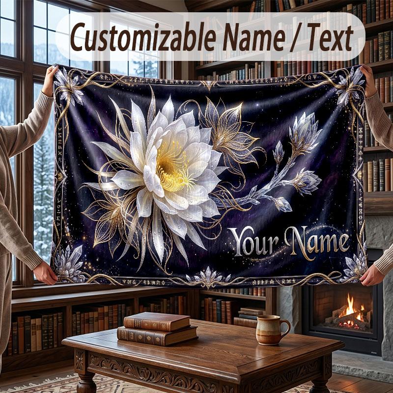 Fantasy Magic Theme Throw Blanket Custom Name Text Personalized Blanket Soft Cozy Blanket for Home Sofa Bed