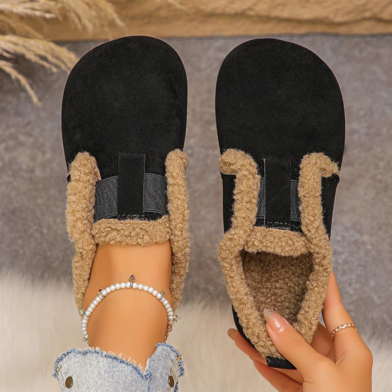 Flat-bottomed one-pedal large-size cotton shoes, new retro velvet warm women's warm fluffy shoes in autumn and winter