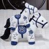 Blue And White Horse Plush Toy With Embroidery For Chinese New Year Gift