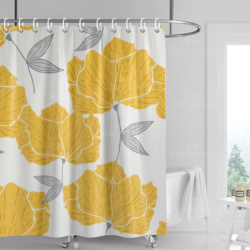 Home Shower Curtains Bathroom Decora Waterproof Fabric Non-Slip Bathmat Water Absorption Curtain Modern Nordic Simple Plant