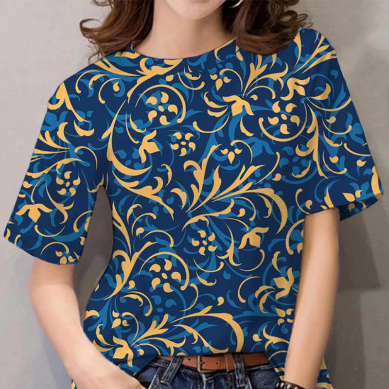T-shirt Estiva da Donna Stampa Barocca 3D Manica Corta Lusso Moda Ragazza Top Tee Harajuku Tshirt Abbigliamento Taglie Forti Y2k