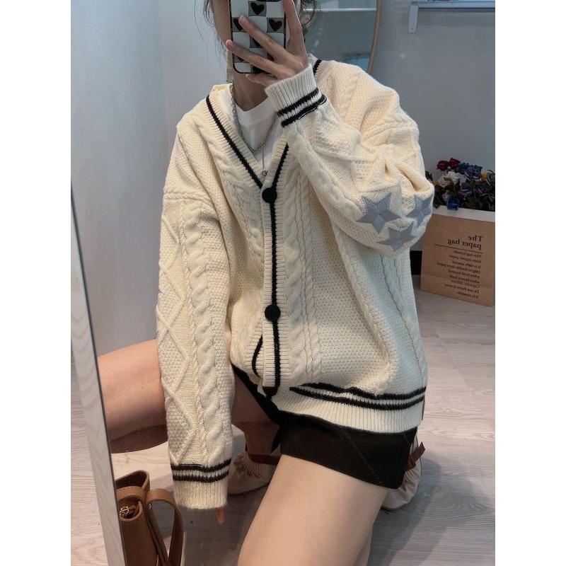 Women's Autumn and Winter New Knitted Embroidered Cardigan Temperament Age Reduction Loose Casual Sweater Coat Solid Color