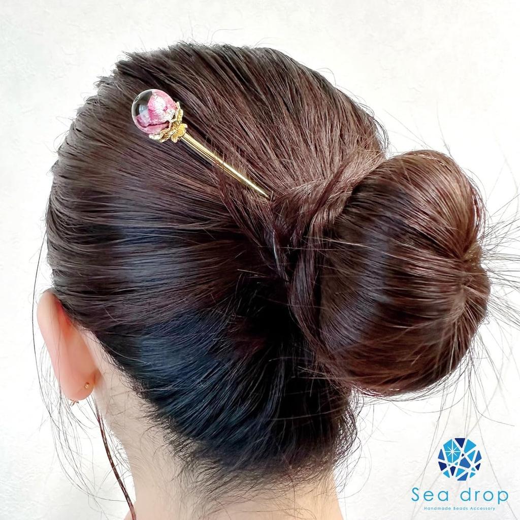 Sea drop 14mm Glass Single Japanese Style Hair Accessory for and Other Kimono Wear Glow-in-the-dark Hairpin, Pink, Glow-in-the-Dark Gold, Hairpin,