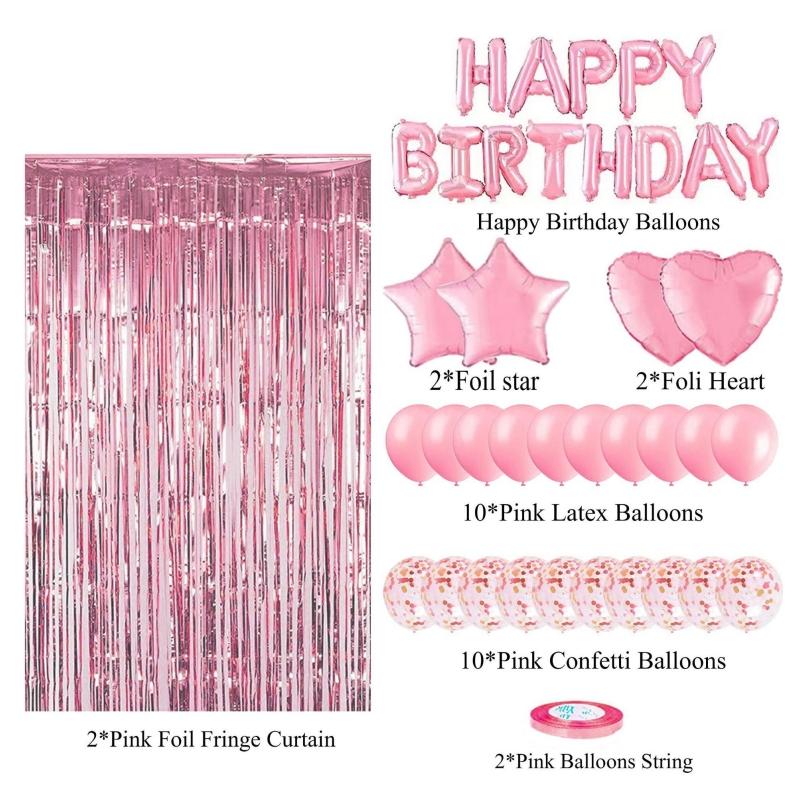 27 stuks/set Verjaardagsdecoratiesets Letter Gefeliciteerd Ballon Regen Zijde Gordijn Babyborrel Verjaardagsfeest Decoratie Ballonnen