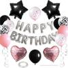 Black Gold Happy Birthday Decorations Balloon Kit with Banner Foil Heart and Star Valentine's Day Wedding Party Balloons