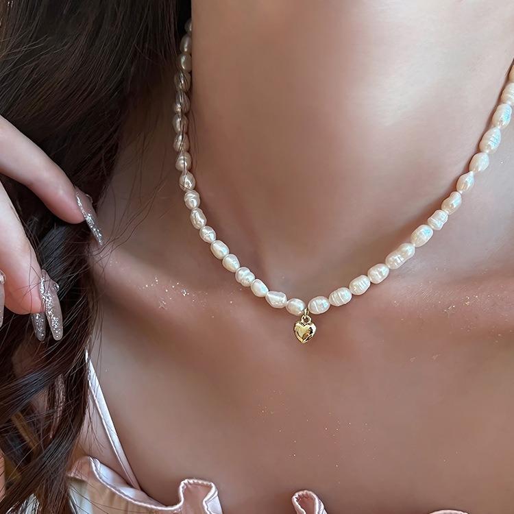 Romantic Love Heart Natural Freshwater Pearl 14K Gold Filled Ladies Pendant Necklace Wedding  Gifts No Fade