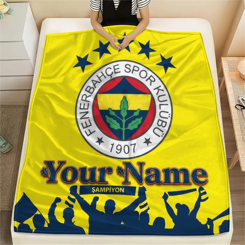 1PC Custom Name FenerbaHEce Sports Club Patterned Flannel Blanket For All Seasons for Home Decor Warmth and Comfort Gifts Holiday Present -HE135