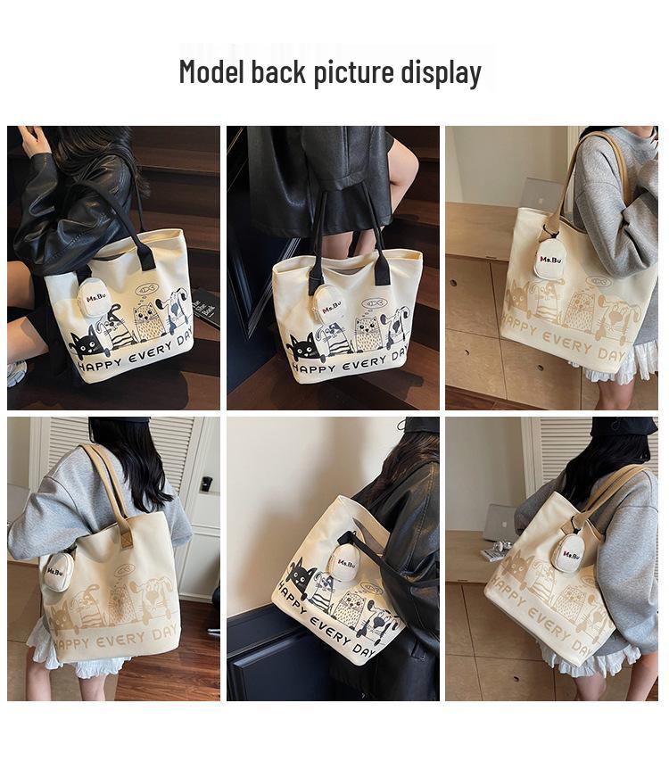 Autumn Winter Lightweight Canvas Tote Bag - Versatile Large Capacity Shoulder Bag for Women and College Students