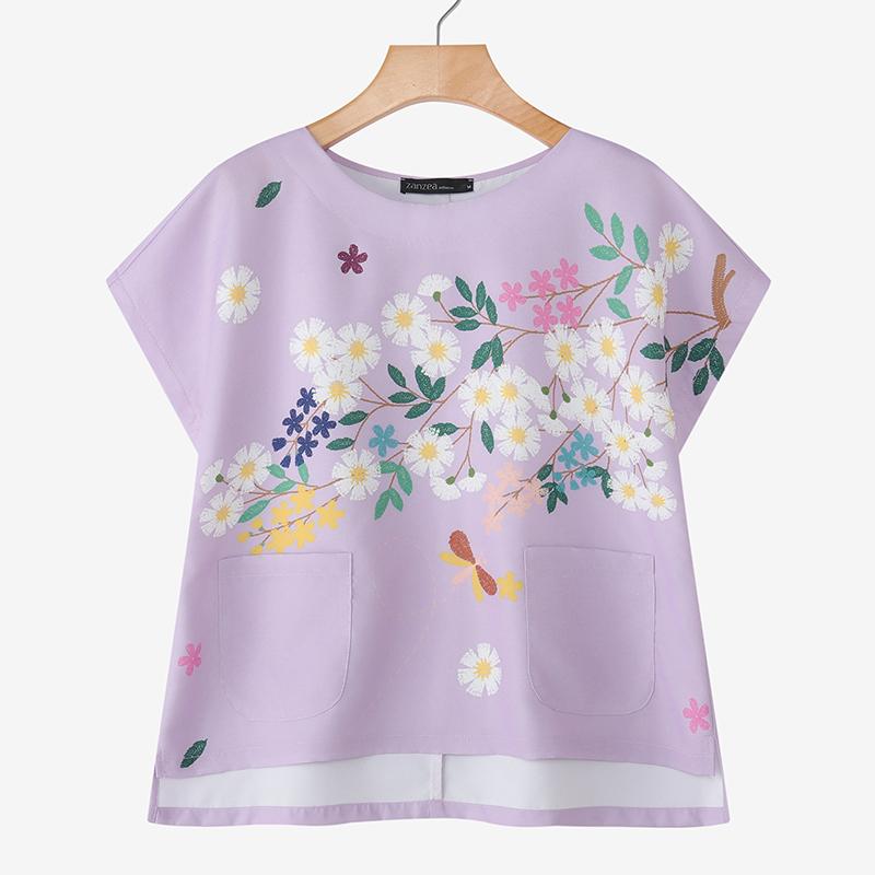 ZANZEA Women Floral Print Summer Casual Short Sleeve Blouse
