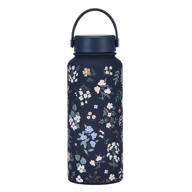 1L Thermos Cup Large Capacity Wide Mouth Portable Vacuum Sports Kettle Outdoor Printing Water Cup Female