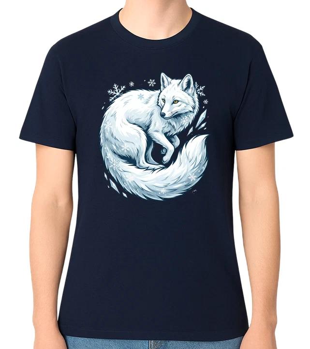 Arctic Fox Winter Wildlife Illustration T-Shirt Snow Animal Nature Unisex Tee L