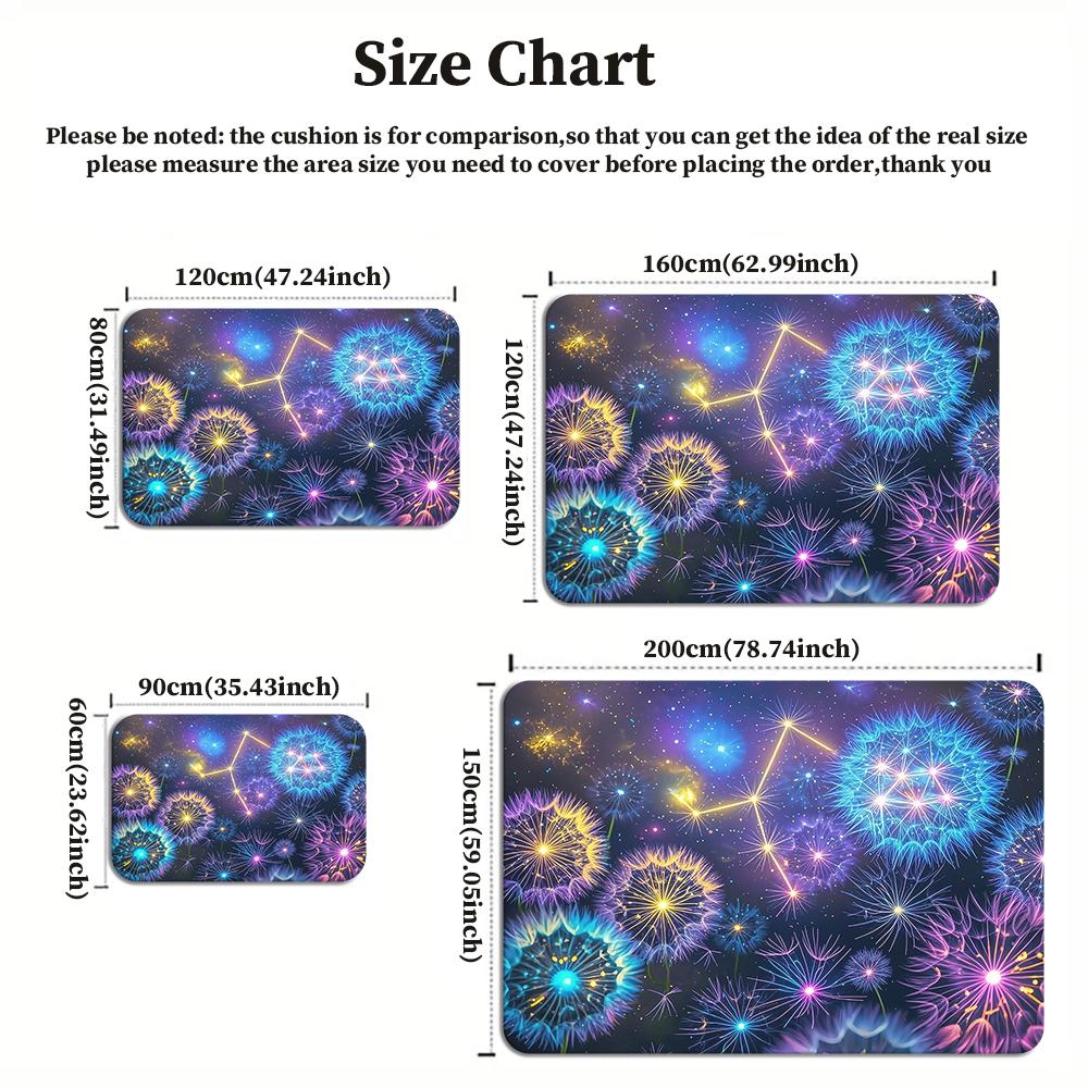 Glowing Dandelion Galaxy Area Rug, Neon Constellation Carpet for Living Room, Non-slip Starry Sky Floor Mat for Bedroom Decor
