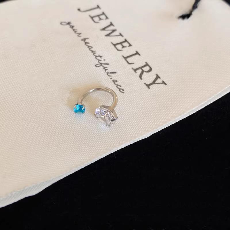 Stainless Steel Blue Rhinestone Stud Earrings for Women Delicate Sweet C-Shaped Cartilage Earrings Casual Versatile Jewelry Gift