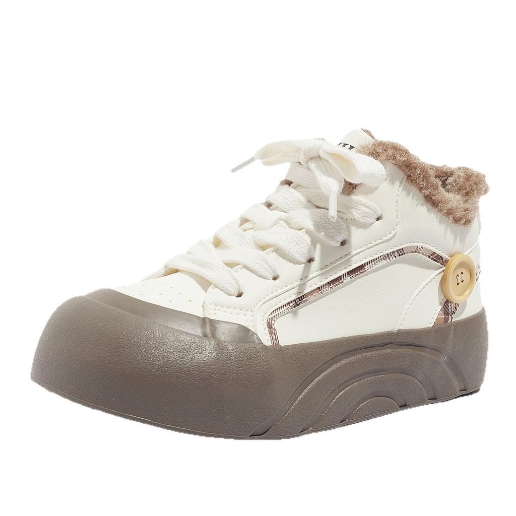 Fleece-lined and Thickened Cotton-padded High-top Sneakers Are Fashionable Versatile Casual and Warm