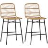Set aus 2 hohen Küchenhockern Barhockern mit Rückenlehne und Rattan-Sitz für Bar Küche Esszimmer Braun
