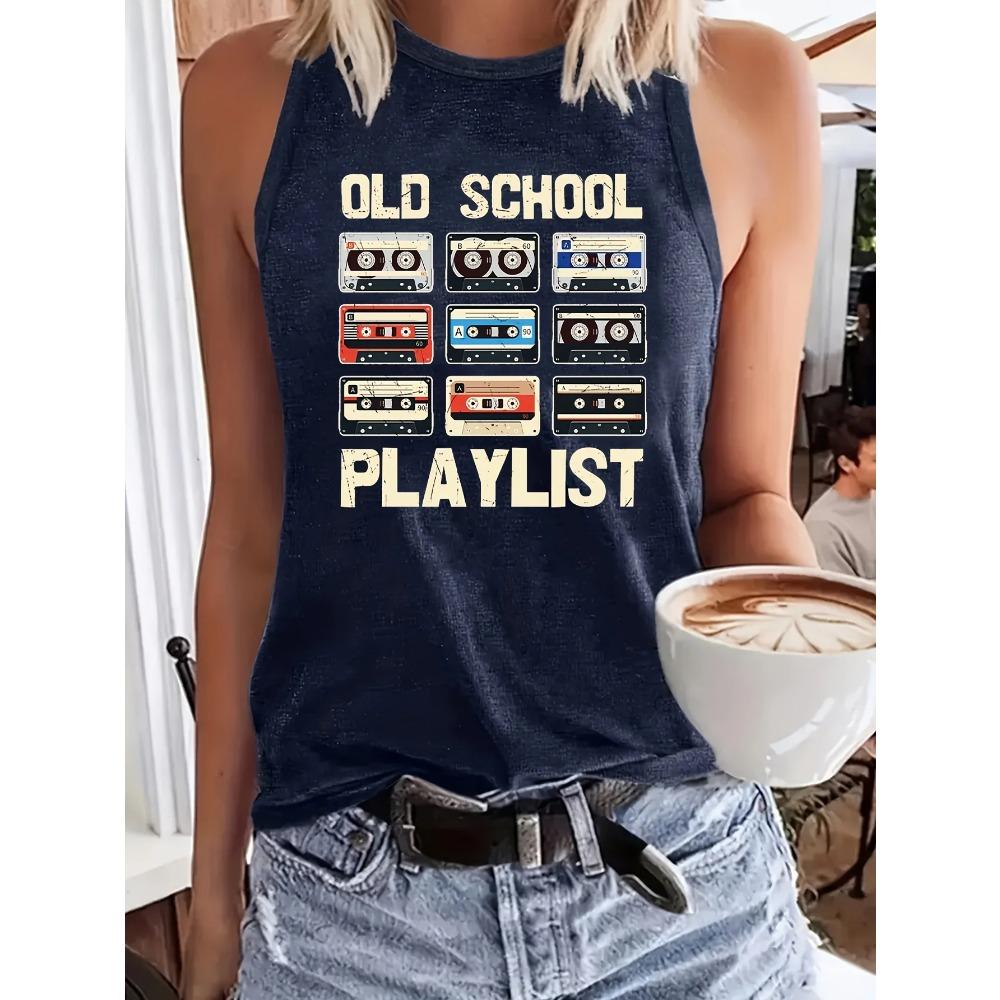 

Tape and letter printed vest, summer casual sleeveless vest S