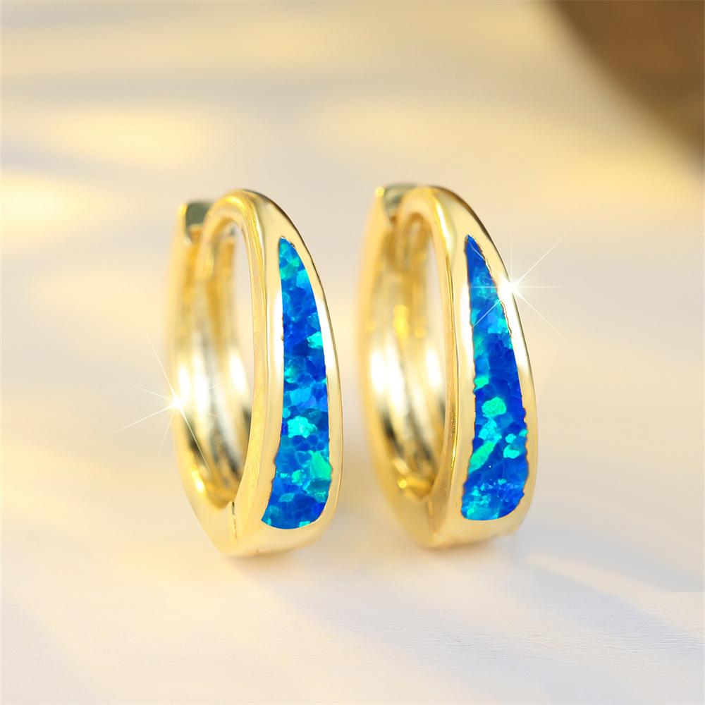 Blue White Green Purple Fire Opal Stone Round Hoop Earrings For Women Vintage Gold Color Wedding Jewelry Mother's Day Gifts